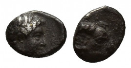 Greek coins , AR 0.4g 6.2mm Obv: Head of Apollo ? Right Rev:?