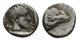 TROAS, Kebren, (c.387-310 B.C.), silver obol, 7.11mm, 0.4 g, obv. ram's head to right, rev. youthful male head to right letter F (or E) before, within...