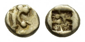 IONIA, Uncertain. Circa 600-550 BC. EL (4.3mm, 0.2 g). Head of lion right / Quadripartite incuse square.