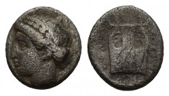 IONIA, Kolophon. Circa 330-285 BC. AR Hemidrachm (1.2 g 9.1 mm). Laureate head of Apollo left / Lyre;