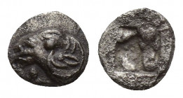 TROAS, Kebren. Late 6th-early 5th centuries BC. AR Tetartemorion (6.5mm, 0.2 g). Head of ram left / Quadripartite incuse square.