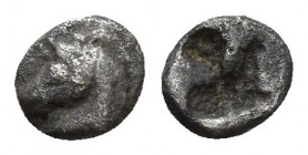Greek Ionia. Phokaia circa 521-478 BC. Obol AR 5,3mm., 0,2g. Head of griffin left / Rough incuse square.