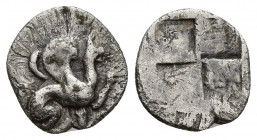 IONIA, Teos. Circa 450-425 BC. AR Trihemiobol (12.2mm, 1.4 g). Griffin seated right, forepaw raised; griffin’s head to right / Quadripartite incuse sq...