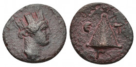 CAPPADOCIA, Caesaraea-Eusebia. Trajan (98-117) 2.3g 13.2mm. dated CY 3 (AD 111/2). Turreted bust of Tyche right, within dotted border Pyramidal form ;...
