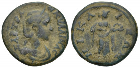 BITHYNIA, Nicaea. Tranquillina (241-244), 7g. 22.7mm. Obv: ⳞΑΒ ΤΡΑΝΚΥΛΛΙΝΑ Ϲ; diademed and draped bust of Tranquillina, r. Rev: ΝΙΚΑΙΕΩΝ; Hygieia stan...
