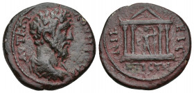 BITHYNIA. Nicaea. Marcus Aurelius (161-180). Ae. 7.6g. 24.2mm. Obv:ΑVΤ ΚΑΙ Λ Ο[V]ΗΡο ϹƐΒ; bare-headed bust of Lucius Verus wearing cuirass and paludam...