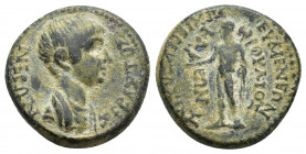 PHRYGIA. Eumenea-Fulvia. Nero as Caesar AD 50-54. Æ 18.5mm, 4.7gr. Obv: NEPΩN ΣEBAΣTOΣ, bare-headed, draped bust of a young Nero right. Rev: EΥMENEΩN ...
