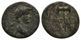 LYDIA, Thyateira. Nero as Caesar, AD 50-54. AE 17.1mm, 2.1gr. Obv: ΝƐΡΩΝ ΚΛΑΥΔΙΟϹ ΚΑΙϹΑΡ ΓƐΡ; draped bust of Nero, r. Rev: ΘΥΑΤƐΙΡΗΝΩΝ; double axe...