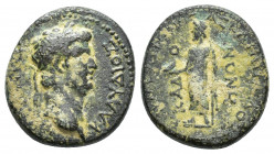 PHRYGIA. Cadi. Claudius, 41-54. Hemiassarion 18.7 mm, 4.6 g, Meliton, son of Asklepiados, magistrate. KΛAYΔIOC KAICAP Laureate head of Claudius to rig...
