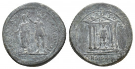 MYSIA. Pergamon. Augustus (27 BC-14 AD). Ae. 4.5g 20.2mm M. Plautius Silvanus, proconsul, and Demophon, magistrate. Obv: ΣIΛBANON ΠEPΓAMHNOI. Silvanus...