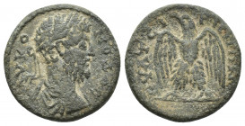 Lydia, Thyatira. Commodus. A.D. 177-192. AE 21.5 mm, 6 g. AV KO MOΔOC, laureate, draped and cuirassed bust right / ΘVATEIPHNΩN, eagle standing facing,...