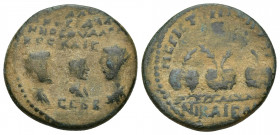 BITHYNIA, Nicaea. Valerian I, with Gallienus and Valerian II Caesar. AD 253-260. Æ (23.6mm, 8.4 g). Radiate, draped, and cuirassed busts of Valerian I...