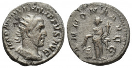 Philip I. AR Antoninianus 4gr, 20.7mm. Obv: IMP M IVL PHILIPPVS AVG, radiate, draped & cuirassed bust right. Rev: ANNONA AVGG. Annona standing left ho...