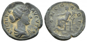Lucilla (AD 164-182). Denarius 19mm, 2.7gr. Obv. LVCILLA AVGVSTA, draped bust to right. Rev. CONCORDIA, Concordia seated left, holding patera and corn...