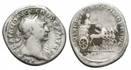 TRAJAN (98-117). Denarius. Rome. 3.2g 18.9mm Obv: IMP TRAIANO AVG GER DAC P M TR P. Laureate bust right, with slight drapery. Rev: COS V P P S P Q R O...