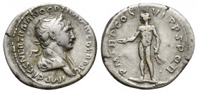 Trajan AR Denarius. Trajan AR Denarius. Rome, AD 114-117. 3.2 g 19.5mm IMP CAES NER TRAIANO OPTIMO AVG GER DAC, laureate and draped bust right / P M T...
