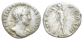 Hadrian. A.D. 117-138. AR denarius 17,6 mm, 3 g. Rome mint, Struck A.D. 119-122. IMP CAESAR TRAIAN HADRIANVS AVG, laureate bust right, drapery on left...