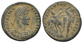 Constantius II Æ Centenionalis. Cyzicus, AD 347-348. 4.8gr. 22.5mm. D N CONSTANTIVS P F AVG, pearl-diademed, draped and cuirassed bust right / FEL TEM...