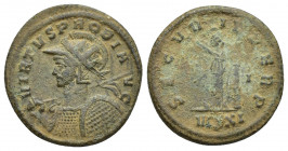 Probus (276-282 AD). AE Antoninianus 22mm, 3.8g, Ticinum,
Obv. VIRTVS PROBI AVG, Radiate, helmeted and cuirassed bust to left, holding spear over righ...