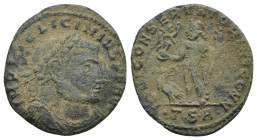 Licinius I , Nummus, Thessalonica, c. AD 312-313; 3.9gr; 22.4mm. IMP LIC LICINIVS P F AVG, laureate, draped and cuirassed bust r., Rv. IOVI CONSERVATO...