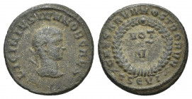 Licinius II. Caesar, A.D. 317-324. AE 3 centenionalis (17.8mm, 2.5 gr. Thessalonica mint, struck A.D. 320. LICINIVS IVN NOB CAES, laureate head of Lic...