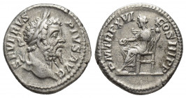 Septimius Severus. A.D. 193-211. AR denarius (18.9 mm, 3.7 g). Rome mint, Struck A.D. 208. SEVERVS PIVS AVG, laureate head right / P M TR P XVI COS II...