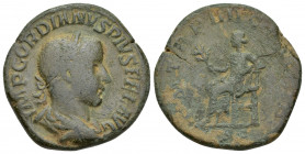 Gordian III, (A.D. 238-244), AE sestertius, (19.3g 30.2mm), obv. IMP GORDIANVS PIVS FEL AVG, laureate draped and cuirassed bust to right of Gordian II...