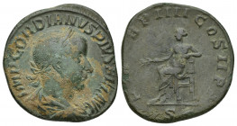 Gordian III, (A.D. 238-244), AE sestertius, (16.9g 28.4mm), obv. IMP GORDIANVS PIVS FEL AVG, laureate draped and cuirassed bust to right of Gordian II...