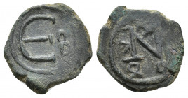 Byzantine Justin II AD 565-578. Constantinople Pentanummium 14.3mm. 2g. Monogram of Justin and Sophia / Large E, B to right.