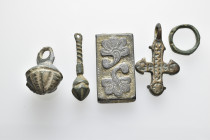 Antiquites Mixed lot.5 pieces of roman and byzantion objects.cross is wearable. SOLD AS SEEN NO RETURNS.