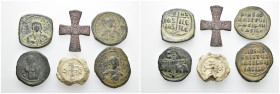 Antiquities Mixed Lot 6 pieces.Byzantine coins a seal and a cross. SOLD AS SEEN NO RETURNS.