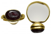 Antiquities.Late Roman golden ring garnet intaglio with engraved cross (or Greek X Stand for Christ) and standing eagle.3.5 gr 11mm.SOLD AS SEEN NO RE...