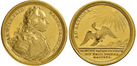 Altdeutsche Münzen und Medaillen 
 Brandenburg-Ansbach 
 Karl Wilhelm Friedrich 1729-1757 
 Goldmedaille zu 10 Dukaten 1725 von G.W. Vestner, auf s...