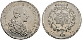 Altdeutsche Münzen und Medaillen 
 Brandenburg-Ansbach 
 Alexander 1757-1791 
 Konventionstaler 1779 -Schwabach-. Stempel von Götzinger. Auf die Er...
