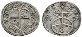 Altdeutsche Münzen und Medaillen 
 Brandenburg-Bayreuth 
 Christian Ernst 1655-1712. Sechsling (6 Pfennig) 1691. Slg. Wilm. 672. -Walzenprägung-. vo...