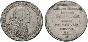 Altdeutsche Münzen und Medaillen 
 Brandenburg-Bayreuth 
 Friedrich Christian 1763-1769. Konventionstaler 1769 -Schwabach-. Stempel von Götzinger. A...