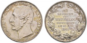 Altdeutsche Münzen und Medaillen 
 Braunschweig-Calenberg-Hannover 
 Georg V. 1851-1866 
 Vereinstaler 1865 B. Waterloo. AKS 160, J. 98, Thun 176, ...