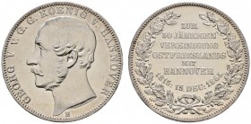 Altdeutsche Münzen und Medaillen 
 Braunschweig-Calenberg-Hannover 
 Georg V. 1851-1866 
 Vereinstaler 1865 B. Vereinigung mit Ostfriesland. AKS 16...