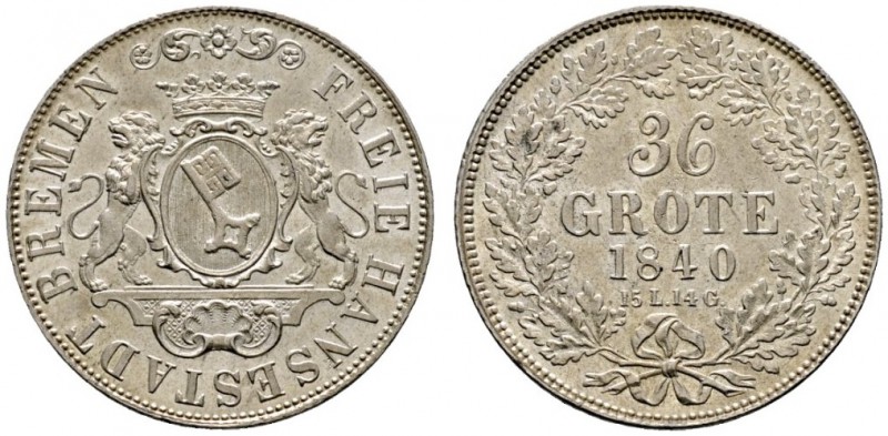 Altdeutsche Münzen und Medaillen 
 Bremen, Stadt 
 36 Grote 1840. AKS 1, J. 21...