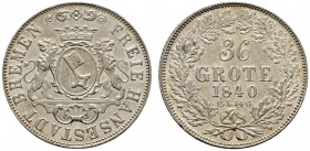 Altdeutsche Münzen und Medaillen 
 Bremen, Stadt 
 36 Grote 1840. AKS 1, J. 21, Kahnt 159. vorzüglich-Stempelglanz