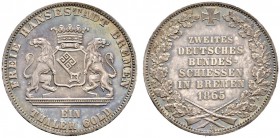 Altdeutsche Münzen und Medaillen 
 Bremen, Stadt 
 Taler 1865 B. Zweites Deutsches Bundesschießen. AKS 16, J. 27, Thun 126, Kahnt 163. Prachtexempla...