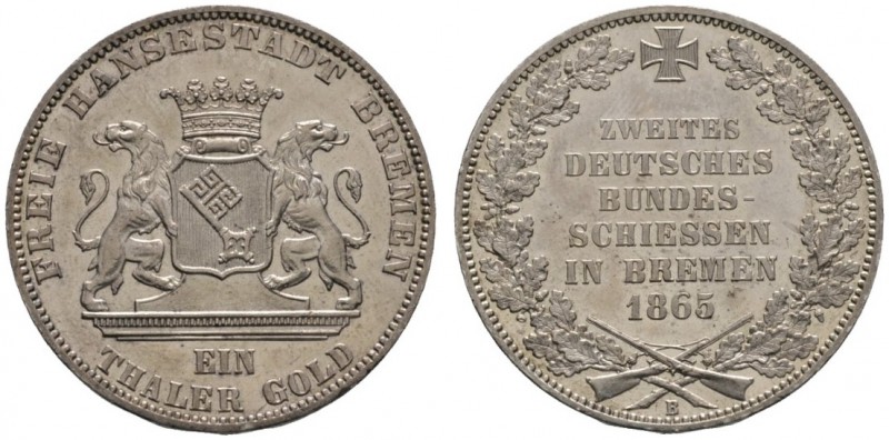 Altdeutsche Münzen und Medaillen 
 Bremen, Stadt 
 Taler 1865 B. Zweites Deuts...