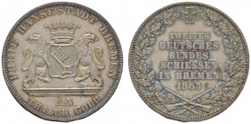 Altdeutsche Münzen und Medaillen 
 Bremen, Stadt 
 Taler 1865 B. Zweites Deutsches Bundesschießen. AKS 16, J. 27, Thun 126, Kahnt 163. feine Patina,...