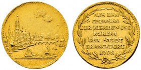 Altdeutsche Münzen und Medaillen 
 Frankfurt, Stadt 
 Dukat 1796. Stadtansicht von Westen mit Mainufer / Sieben Zeilen Schrift im Lorbeerkranz. J.u....