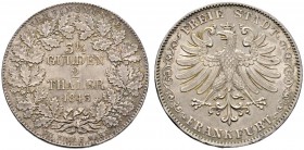 Altdeutsche Münzen und Medaillen 
 Frankfurt, Stadt 
 Doppelter Vereinstaler 1843. AKS 2, J. 23, Thun 131, Kahnt 182. Prachtexemplar mit feiner Pati...