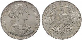 Altdeutsche Münzen und Medaillen 
 Frankfurt, Stadt 
 Doppelter Vereinstaler 1861. AKS 4, J. 43, Thun 145, Kahnt 183. vorzüglich-Stempelglanz