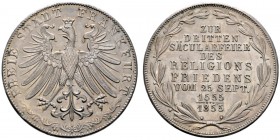Altdeutsche Münzen und Medaillen 
 Frankfurt, Stadt 
 Doppelgulden 1855. Religionsfrieden. AKS 42, J. 49, Thun 138, Kahnt 179. Prachtexemplar mit fe...