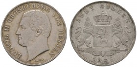 Altdeutsche Münzen und Medaillen 
 Hessen-Darmstadt 
 Ludwig II. 1830-1848 
 Doppelgulden 1846. AKS 101, J. 42, Thun 197, Kahnt 262. feine Patina, ...