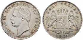 Altdeutsche Münzen und Medaillen 
 Hessen-Darmstadt 
 Ludwig III. 1848-1877 
 Doppelgulden 1848. AKS 121, J. 51, Thun 198, Kahnt 267 (LP!). Jahrgan...