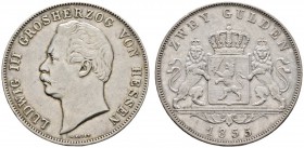 Altdeutsche Münzen und Medaillen 
 Hessen-Darmstadt 
 Ludwig III. 1848-1877 
 Doppelgulden 1855. AKS 121, J. 51, Thun 198, Kahnt 267. feine Patina,...